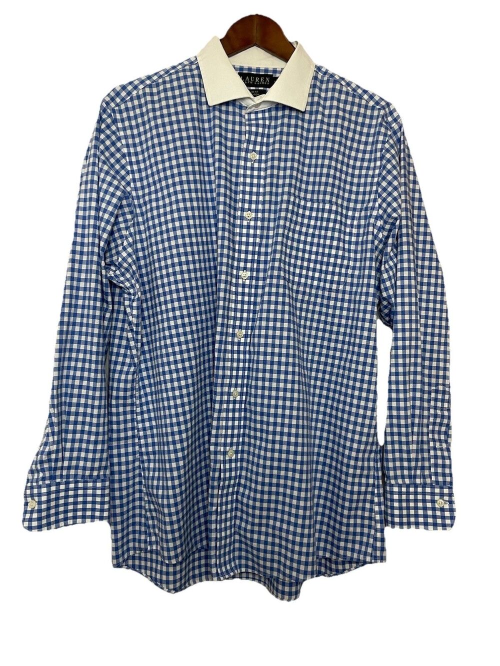 Ralph Lauren Men's Slim Fit 17 34/35 Blue Plaid Button Down Shirt Collared
